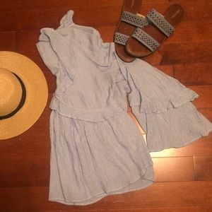 Blue & White Stripe Ruffle Blouse